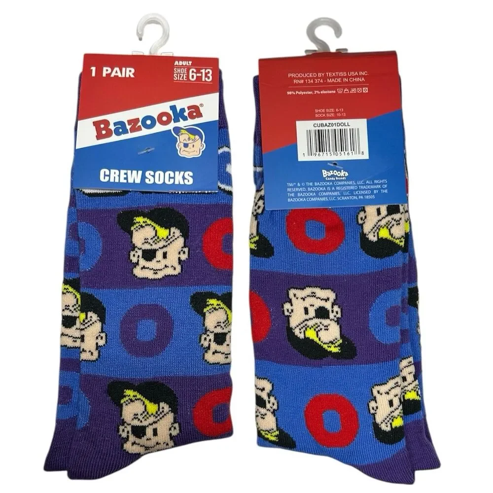 Bazooka Novelty Crew Socks Adult Set Size 6-13
